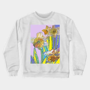 Abstract Yellow Daffodil Watercolor Pattern on Purple Crewneck Sweatshirt